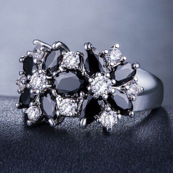 925 Silver Ring Black Sapphire Women New - Picture 4 of 8